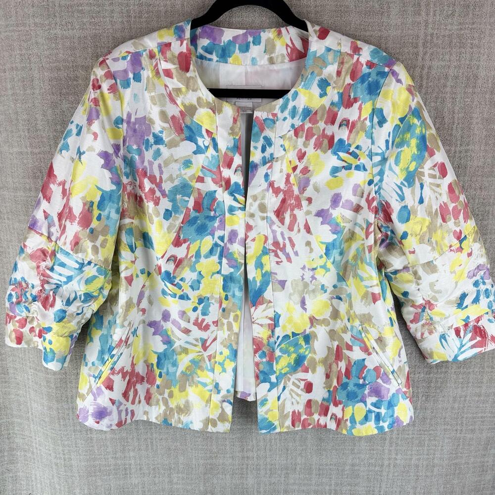 TanJay Jacket Womens 16P Multicolor Collarless Lined Pockets Taffeta 3/4 Sleeve
